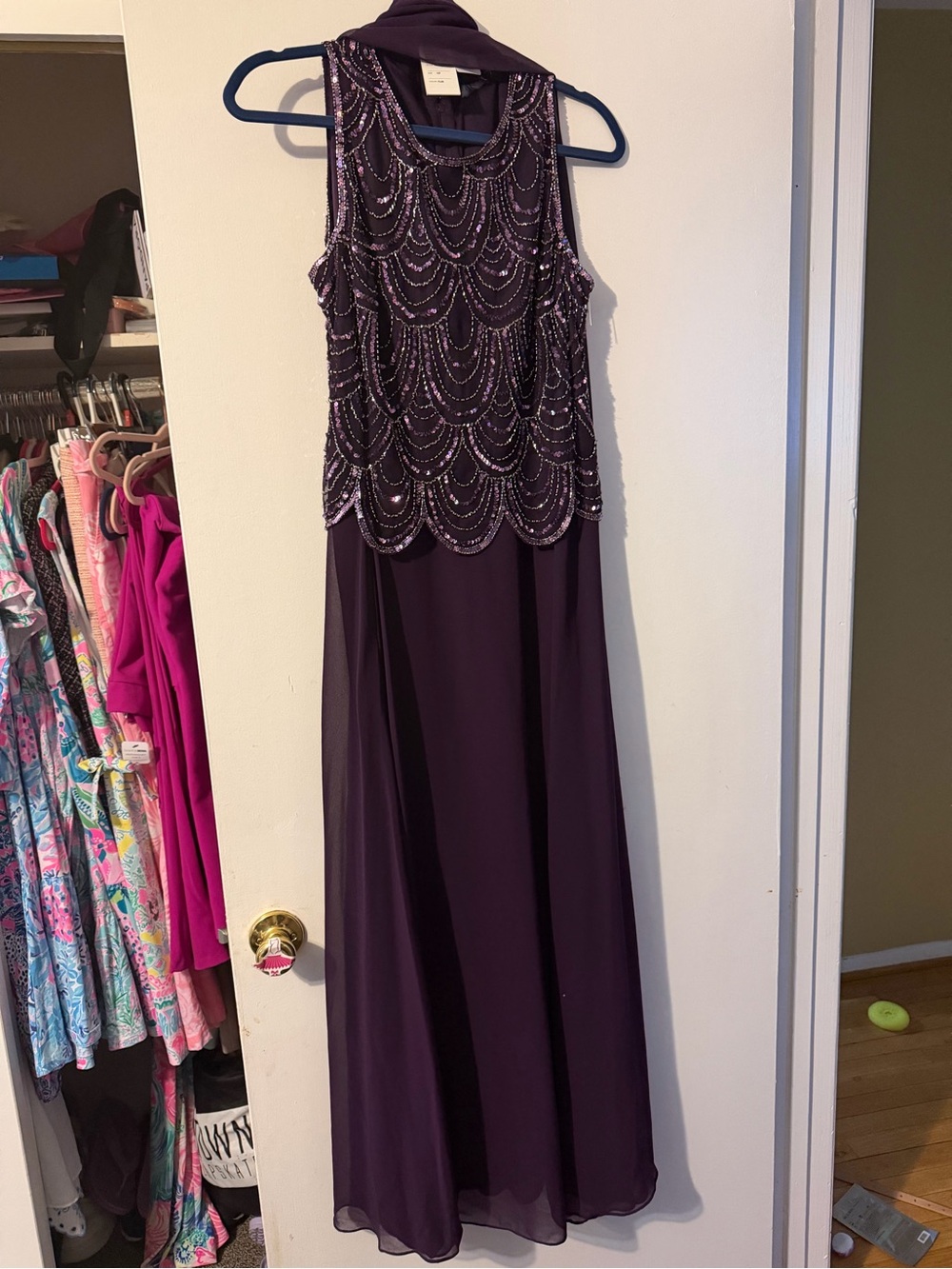 J Kara Elegant Purple Beaded Evening Dress